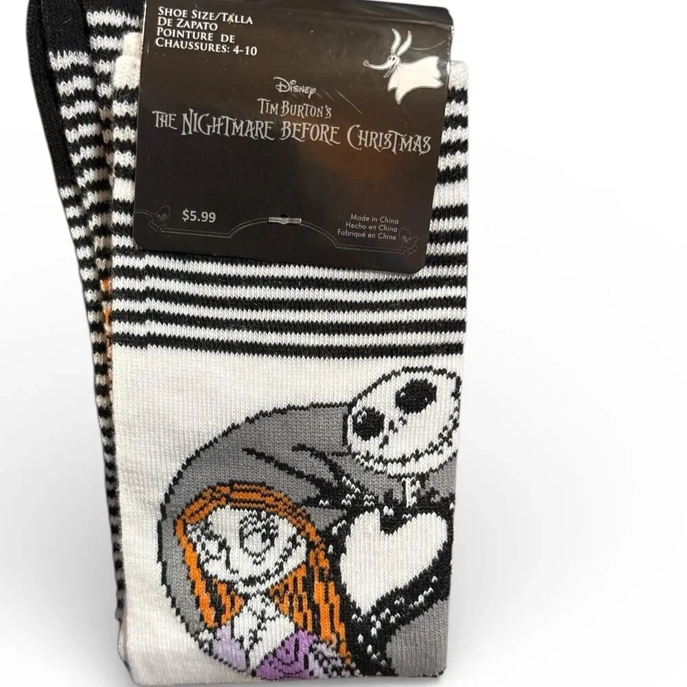 Disney Nightmare Before Christmas Jack & Sally Striped Crew Socks Size 4-10